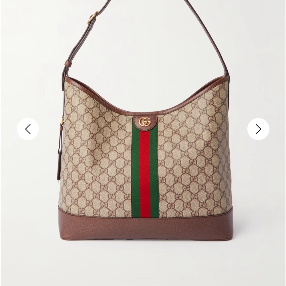 Gucci Beige and Brown Hobo Bag with Green and Red Stripe
